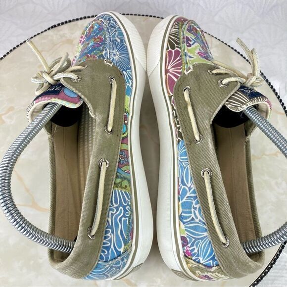 Sperry Shoes Women 8.5 Blue Purple Floral Print Bahama Casual Slipon Boat Loafer - Picture 8 of 10